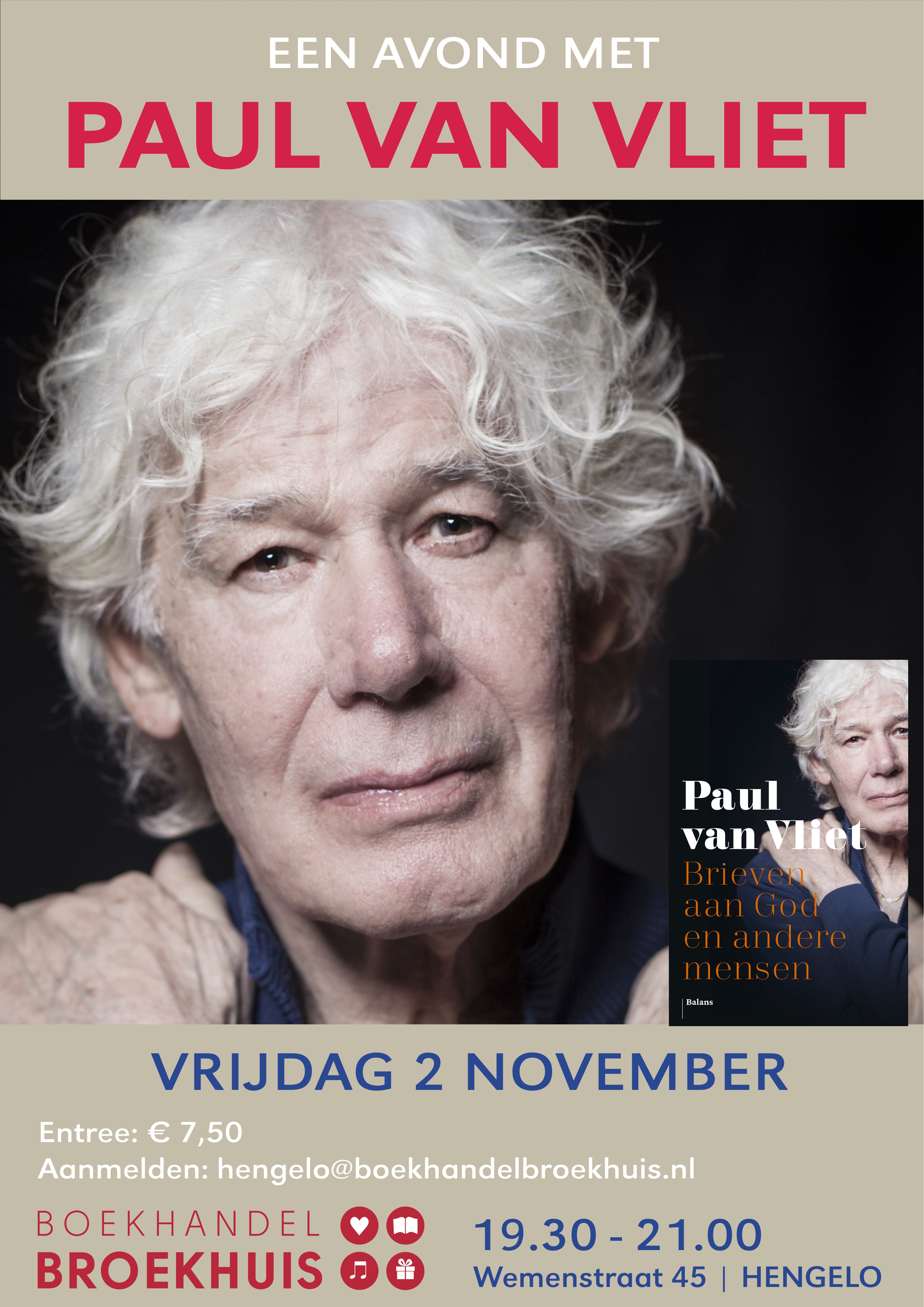 EEN AVOND MET PAUL VAN VLIET OP 2 NOVEMBER BIJ BROEKHUIS HENGELO