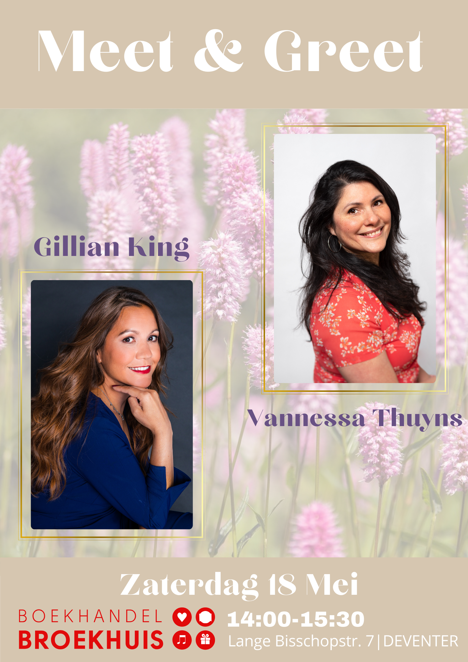 Meet & Greet met Gillian King & Vannessa Thuyns op zaterdag 18 mei te Deventer